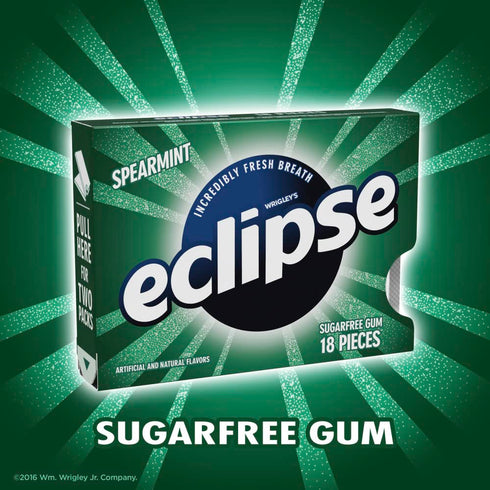 ECLIPSE Spearmint Sugar-Free Chewing Gum, 8 Packs, 18-Count Each Gum Packs...