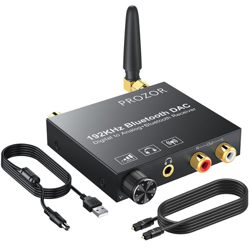 PROZOR 192kHz Digital to Analog Audio Converter with 5.0 Bluetooth Receiver,Optical to RCA Converter with Volume Adjustable, Optical Coaxial Bluet...