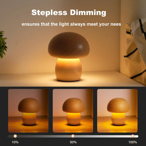 LED Creative Mushroom Table Lamp, Wood Desk Lamp, Bedroom Bedside Night Light, Dimmable Led Lighting, Creative Home Decor Table Lamp, Unique House...