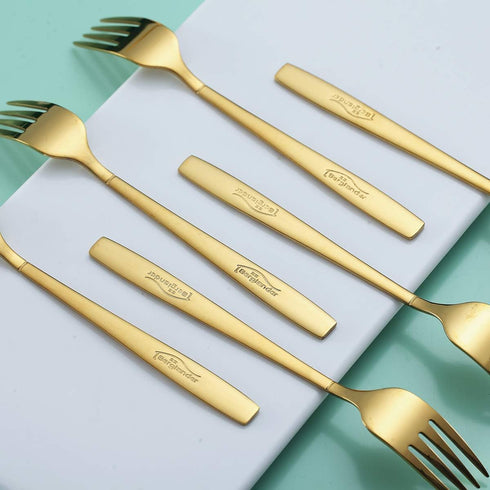 Berglander Gold Tea Fork, Stainless Steel Cake Fork Dessert Fork With Titanium Gold Plating 6.5 Inches Forks Pack of 6...