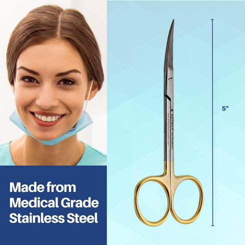 Scissors Curved 5 inches with tungsten carbide inserts Gold Plated handle extra sharp ARTMAN BRAND...