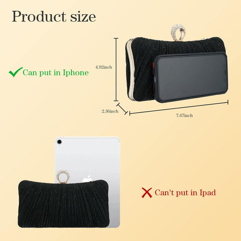 Clutch Purse for Women Pleated Glitter Evening Clutch Purses with Rhinestone Evening Bag for Bridal Wedding Party...