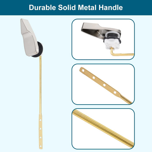 Hygie Rinse Universal Toilet Handle Replacement, Brushed Nickel Front Mount Toilet Trip Lever Repair Kit with Flapper Chain, Compatible with Ameri...