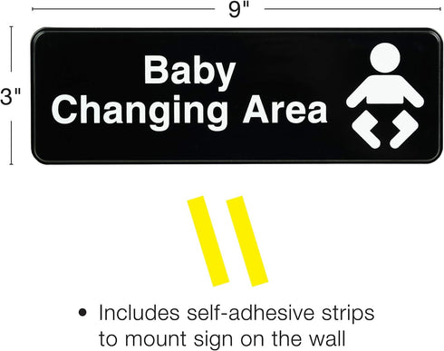 Excello Global Products Baby Changing Station Sign: Easy to Mount Informative Plastic Sign with Symbols 9x3, Pack of 3 (Black)...