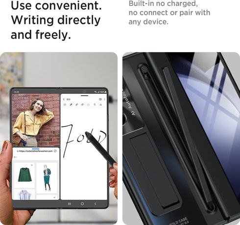 Miimall Slim Fit for Z Fold 6 Case with S Pen & Pen Holder, Tempered Glass Screen Protector Kickstand Hinge Protector Shockproof Luxury Comfortabl...