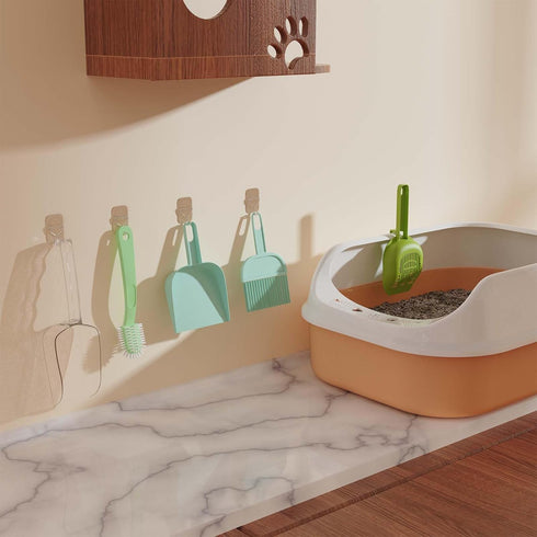 Convenient Pet Cats Toilet Cleaning Kit with Cat Litter Box Scooper/Cat Litter Picker/Handheld Dustpan/Broom/Brush/Paste Hooks Good for self Clean...