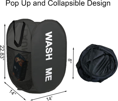 2Pack Mesh Pop Up Laundry Hamper, Foldable Laundry Basket with Side Pocket for Nursery Room, Laundry Room, Travel, Cruise (Black+Blue)...