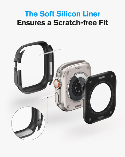 amBand Metal Case Screen Protector for Apple Watch Ultra 2/Ultra 49mm, W3 Rugged Bumper Thin Frame + 9H Tempered Glass Film + Ceramic-Like Back Co...