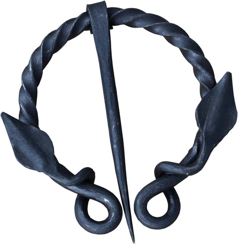 Hand-Forged Brooch Medieval Design Twisted O Shape Leaf Design | Brooch With Clock Pin Unisex For Cloak Shawl And Scarf...