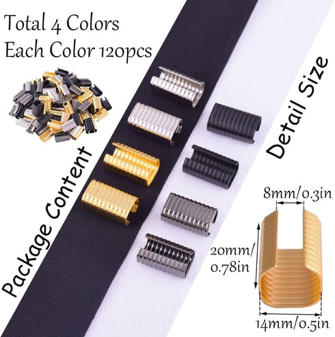 Leather Rope Clip Crimping Cord String Metal Fastener Cord Clamp 3/4" Adjustable Fold Over Crimps End Cap for Leather Cord DIY Making 20mm 120pcs ...