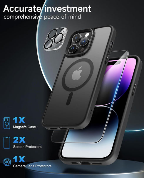 4 in 1 Magnetic for iPhone 13 Pro Max Case Built-in 2 Screen Protector + Lens Protector, Supprot MagSafe Accessories, Military Grade Protection Ca...