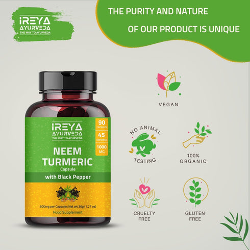 Neem Turmeric Capsules | 90 Capsules 1000mg | Neem Capsules made Black Pepper Neem, Turmeric, & Black Pepper | (90 Capsules)...