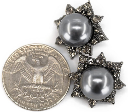 20 pcs Black Retro Metal Octagram Half Faux Pearl Sewing Shank Coat Buttons -25mm -1"...