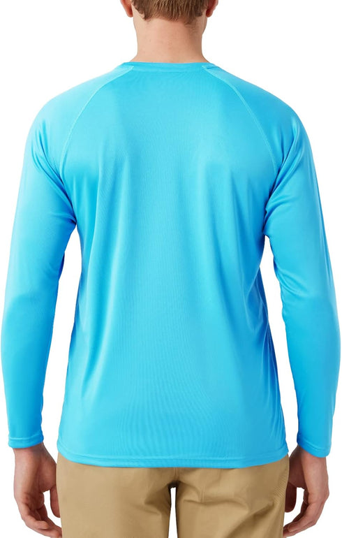 Men's UPF 50+ Rash Guard Swim Shirt Long Sleeve Moisture Wicking Quick Dry Lightweight Wrinkle-resistant Fishing Running, Sea Blue, XX-Large...