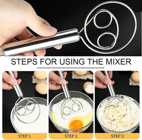 Danish Dough Whisk Stainless Steel Dutch Style Bread Dough Whisk Hand Egg Mixer Bread Whisk Original Dutch Style Whisk Bread Dough Mixer Stick Bak...