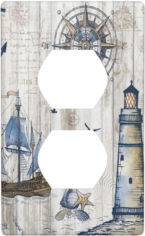 Ocean Nautical Sailboat Outlet Covers Light Switch Cover Decorative Faceplate Electrical Outlet Rustic Wall Plate Receptacle Accessories for Bedro...