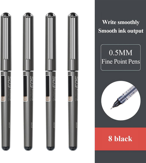 M&G 8 Pcs Fine Point Pen Liquid Rollerball Pens, 0.5mm Black Ink Pens Ultra Fine Point Pens Smooth Writing for Note Taking, Office School Supplies...
