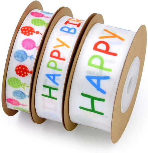 Birthday Wired Ribbon 10 Yard Polyester Craft Ribbon for DIY Sewing Accessories Hairbow Boxes Wrapping Wedding Birthday Party Decoration(Happy Bir...