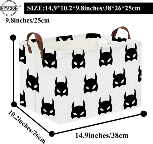 HIYAGON Batman Basket Kids Storage Basket Cute Basket Empty Toy Storage Bin Organizer Box Rectangular Room Decor for Home Books(Black bats)...