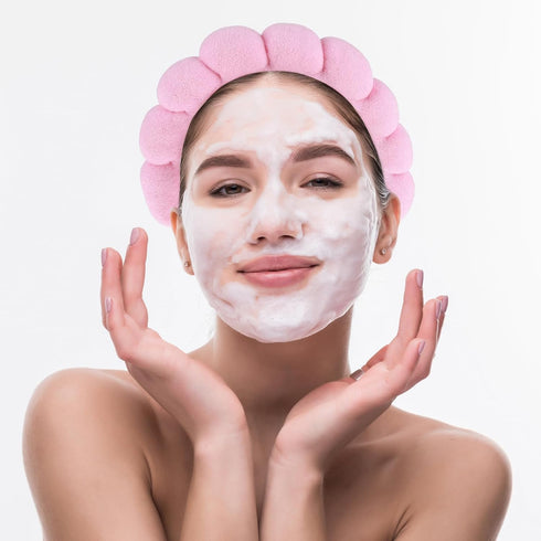 Spa Headbands for Washing Face or Facial, 2 Pack Sponge Hair bands, Bubble Skincare Headbands for Makeup, Terry Cloth Puffy Shower Headbands for W...