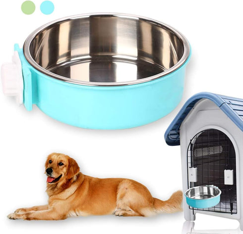 Pet Hanging Bowl 2-in-1 Removable Stainless Steel Food Hanging Bowl for Puppy/Cat, Andiker Pet Bowl Hanging Cage Large Water Food Feeder for Dogs ...
