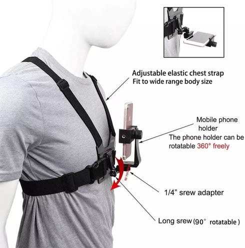DovzS. Mobile Phone Chest Strap Holder.?ompatible with GoPro for VLOG/POV, with iPhone 13 12 11 Pro Max Plus, Samsung, GoPro Hero 9, 8, 7, 6, 5, O...