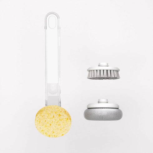 Dish Brush with 3 Multifunctional Replacement Heads for Kitchen Cleaning, Built-in Scraper Scrubber for Cleaning Pots and Pans, Sink (White)...