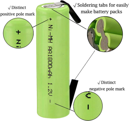 5 x NiMH 1.2v AA 1800 mAh Electric Shaver Rechargeable Battery With Solder Tabs...