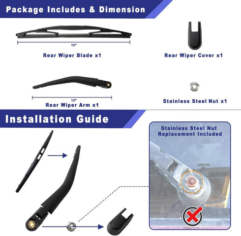 Rear Windshield Wiper Arm Blade Assembly Kit Compatible with 2005-2015 Nissan Xterra, Rear Window Wiper Replacement 28781-EA000, 28782-EA000, 2879...