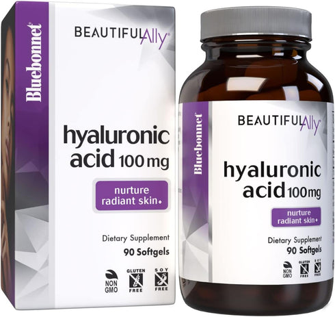 Bluebonnet Nutrition Beautiful Ally Hyaluronic Acid 100mg, Nurture Radiant Skin*, Non-GMO, Gluten-Free, Soy-Free, 90 Softgels, 90 Servings...