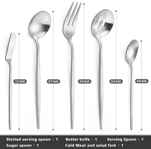 Serving Utensils Set, LAZAHOME Matte Silver 5-Piece Hostess Set, Stainless Steel Silverware Flatware Cutlery Serving Set for Dinner Parties Entert...