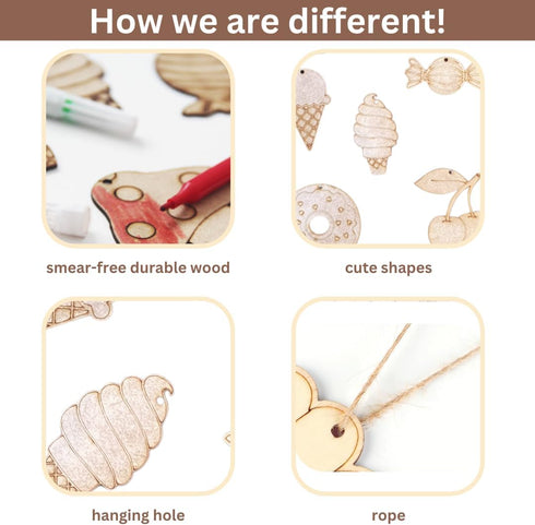 Unfinished Wooden Shapes and Cutouts - Bulk Wood Painting Crafts for Kids, DIY Home Decoration, Art Projects, Kids Painting Supplies, 65pcs Set of...