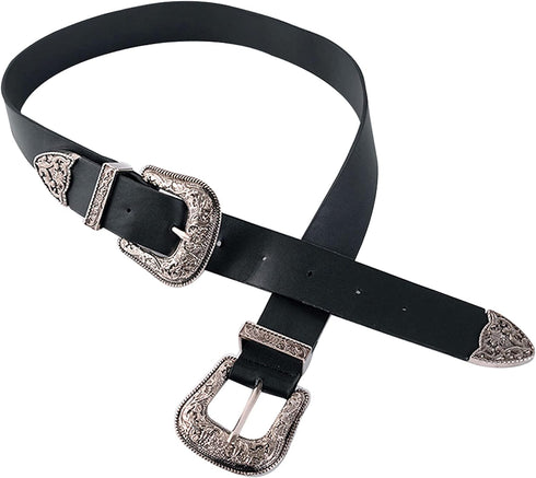 CLARA Women Vintage Western Waist Belt Double Buckle Belt PU Leather Waistband for Jeans Dress...