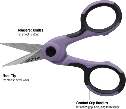 SINGER ProSeries Sewing Fabric Scissors and Craft Detail Scissors Set, Lilac Purple, Set of 2 Sewing Scissors...