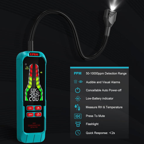 Kiprim High Sensitivity Gas Leak Detector HVAC Tools Natural Gas Detector with 9.4-Inch Probe, Portable Gas Tester with Audible & Visual Alarm to ...