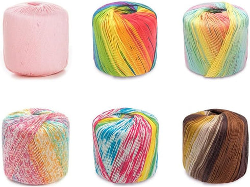 Crochet Yarn: 133M Light Rainbow Cotton Yarn for Crocheting - Soft, Multi-Color Thread for DIY Hand Knitting Scarves, Hats, Shawls, Sweaters, Blan...
