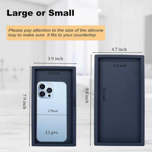 Small Silicone Bathroom Vanity Tray Rectangle Soap and Sponge Holder Kitchen Sink Organizer for Scrubber, Lotion Bottles, Perfume, Jewelry, Candle...