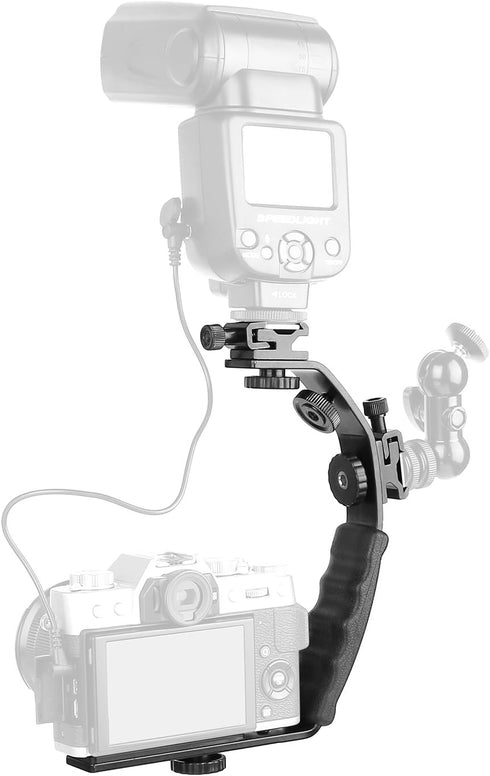 ChromLives Camera L Bracket Mount Video Grip L-Bracket with Dual Flash Cold Shoe Mount 1/4'' Tripod Screw, Heavy Duty Padded Hand Grip for DSLR Ca...