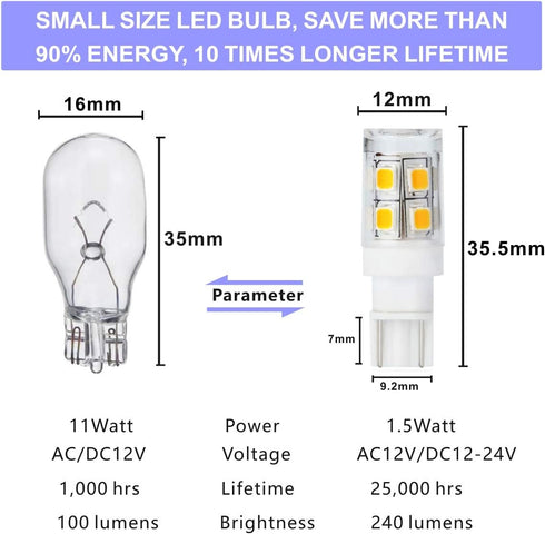 12V 24V Low Voltage Landscape Replacement led Light Bulb T5 T10 Wedge Base 25W Equivalent 240lm 1.5 W for Garden Path Light Deck Light Walkway Law...