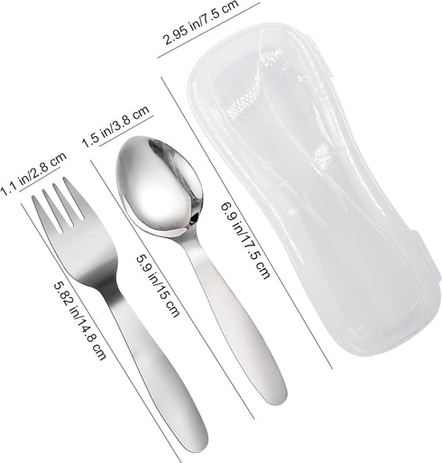 VANRA 2 Pieces Children Fork Spoon Set with Travel Case for Lunch Box, 18/8 Stainless Steel Kids Silverware Flatware Set Kids Utensil Set for Scho...