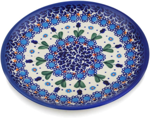 Authentic Polish Pottery Dessert Plate Signature UNIKAT in Blue Tulip Garden Design Handmade in Boles?awiec Poland by Ceramika Bona + Certificate ...