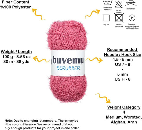 Scrubber Yarn for Crocheting Knitting Dishcloths Washcloths Crafty Items, 100 Gram (3.53 Ounces) 88 Yards (80 Meters) (Candy Pink)...