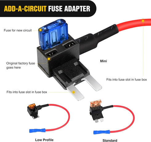 Nilight - 50040R 12V Car Add-a-Circuit Fuse Adapter with Standard and Mini TAP Profile TAP Blade Fuse for Cars Trucks Boats, 10 Pack Fuse Holder-3...