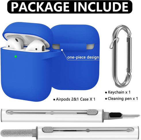 for Airpods Case Cover 2&1 with Cleaner Kit,Silicone Protective Case Compatible with Apple AirPods 2nd/1st Generation Charging Case with Keychain,...