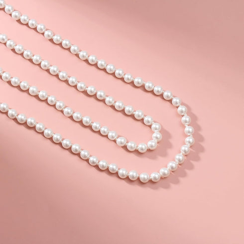Elegant Women Lady Long White Sweater Created Pearl Necklace Beaded necklace...