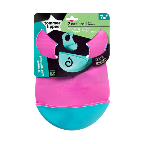 Tommee Tippee Easi-Roll Baby Bib, Crumb & Drip Catcher, Pink & Teal - 7+ Months, 2 Count...