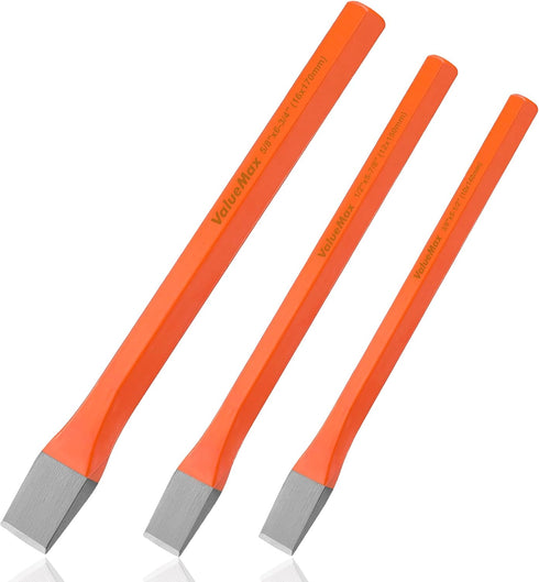 ValueMax 3-Piece Heavy Duty Cold Chisel Set, 3/8-Inch, 1/2-Inch & 5/8-Inch Metal Chisel Set, Premium Cr-V Steel, for Carpentry, Metalwork, Woodwor...