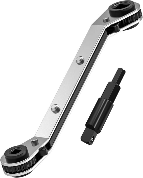 HVAC Service Wrench, Refrigeration Ratcheting Curved Wrench 3/8” 1/4” 5/16'' 3/16'' AC Wratchet Tool with Hex Bit Adapter UIInosoo for Air Conditi...