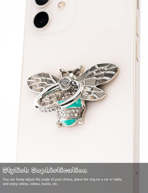 Allengel Bee Phone Ring Holder Finger Kickstand with Crystal, Cute Phone Ring Grip Holder for iPhone or Smartphone Cases, Silver Turquoise...