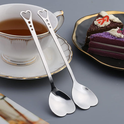 10-Piece Heart-Shaped Stainless Steel Dessert Spoon Set for Home, Restaurant, Cafe, and Bar - Elegant Design, Multi-Functional Usage, and Durable ...